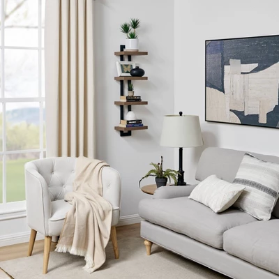 36" X 11" 4 Tier Ladder Bracket Floating Wall Shelf Unit - Danya B. 9 36" X 11" 4 Tier Ladder Bracket Floating Wall Shelf Unit - Danya B. - Image 9