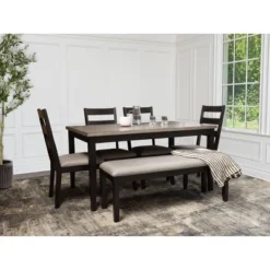 Pearce 6Pc Wood Dining Set With Chairs And Bench Gray/Espresso - Abbyson Living