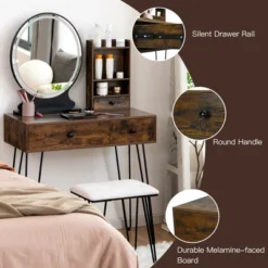 Costway Vanity Table Set Lighted Mirror Storage Drawer Shelf Cushion Stool -Baxton Studio Store GUEST b8a94e62 95d6 4e2f aeab b8dfe7f7a0c4
