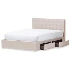 Queen Rene Modern And Contemporary Fabric 4 Drawer Storage Platform Bed - Baxton Studio