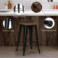 Costway Set Of 4 Counter Height Backless Barstool 26'' Metal Stackable Stool W/Wood Seat -Baxton Studio Store GUEST ba35e1a6 705b 4df4 bf63 eef64c7a2afa
