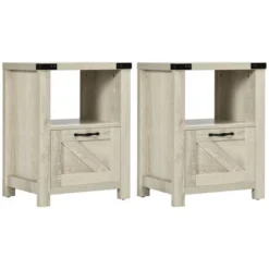 HOMCOM Farmhouse Side Table With 1 Drawer, 1 Open Shelf And Tabletop For Living Room, Set Of 2, Oak -Baxton Studio Store GUEST bc382ef3 8332 4236 8c94 d6f175fd5b8e