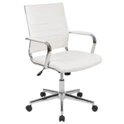 Flash Furniture Work From Home Kit - White Adjustable Computer Desk, LeatherSoft Office Chair And Inset Handle Locking Mobile Filing Cabinet -Baxton Studio Store GUEST bceec974 6d1a 4650 8e4d 522a399696bb 1