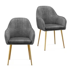 Costway Set Of 2 Velvet Dining Chairs Mid-Back Leisure Armchair W/ Gold Leg PinkGray -Baxton Studio Store GUEST be0fc6d4 1ec1 485b 9c0b 6c047c3b28bf
