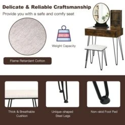 Costway Vanity Table Set Lighted Mirror Storage Drawer Shelf Cushion Stool -Baxton Studio Store GUEST be9593c1 901c 4fe9 b748 ddd7a8d6de0d