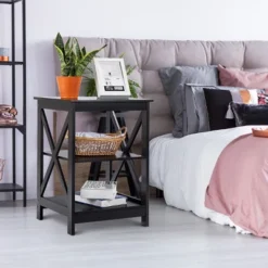 Costway 3-Tier Nightstand End Table Storage Display Shelf Living Room Furniture Black -Baxton Studio Store GUEST bf17a41f fa51 47c9 94c1 2a3afd99a523