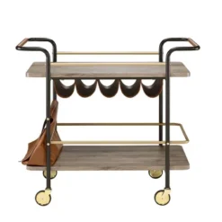 33" Naude Serving Cart Natural/Gold/Black Finish - Acme Furniture