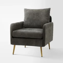 Giovann Wooden Upholstered Accent Chair Comfy Armchair Living Room And Bedroom Armchair With Metal Legs | Karat Home -Baxton Studio Store GUEST bf56cc55 a16b 411a ac66 6f2013a53a80
