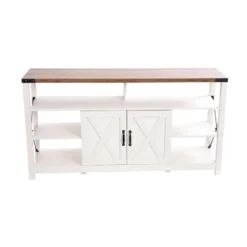 60" Brayden Modern Farmhouse TV Stand For TVs Up To 64" With Storage Cabinets White/Rustic Oak - Taylor & Logan -Baxton Studio Store GUEST bfb9cde7 a829 4f99 8714 fb8a99e2cdee