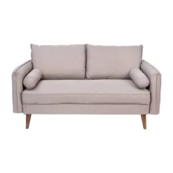 Emma And Oliver Upholstered Mid-Century Modern Pocket Spring Loveseat With Wooden Legs And Removable Back Cushions -Baxton Studio Store GUEST bfbe0778 c891 4597 889f 4a9c4da01019