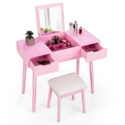Costway Vanity Table Set W/ Flip Top Mirror Drawers 9 Dividers Makeup Writing Desk -Baxton Studio Store GUEST bfd51612 9671 43e5 8688 f3d591b6108d