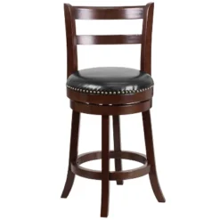 Merrick Lane 26" Wooden Counter Height Stool In Cappuccino Finish With Single Slat Ladder Back With Faux Leather Seat -Baxton Studio Store GUEST bfe378ae 61cc 46d2 ad38 f71271b627ef