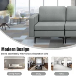 Costway Modern Modular 3-Seat Sofa Couch W/ Side Storage Pocket & Metal Leg GreenGrey -Baxton Studio Store GUEST c0fbdf34 b6aa 4366 8c0f 55270a48c3d1