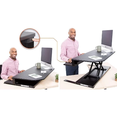 FlexPro Premier Electric Height Adjustable Corner Desk – 39.25” Standing Desk Converter – Black – Stand Steady 2 FlexPro Premier Electric Height Adjustable Corner Desk – 39.25” Standing Desk Converter – Black – Stand Steady - Image 2