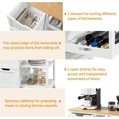 Yaheetech Rolling Kitchen Island Kitchen Cart With Cabinet & Drawer White 4 Yaheetech Rolling Kitchen Island Kitchen Cart With Cabinet & Drawer White - Image 4