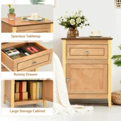 Costway 2PCS Nightstand With Drawer Accent Side End Table Storage Cabinet WhiteNatural -Baxton Studio Store GUEST c27c148e 7a22 4ab6 a4ce 7d0644c7f8f1
