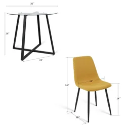 Hana + Bingo 5-Piece Round Clear Glass Dining Table Set With 4 Upholstered Chairs Black Legs - The Pop Maison -Baxton Studio Store GUEST c2e9e728 72e1 4087 bc9b 4eb440c1197c