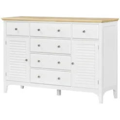 HOMCOM Modern Sideboard With Drawers, Buffet Cabinet With Storage Cabinets, Adjustable Shelves For Living Room, Kitchen, White -Baxton Studio Store GUEST c476140c 6c22 4067 b4d7 d693c795b6fd
