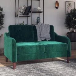 Penny 2 Seater Loveseat Sofa Green Velvet - Room & Joy -Baxton Studio Store GUEST c4b66407 b88d 413d a7a7 15f4eb67af75
