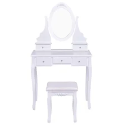 Tangkula Oval Vanity Mirror Dressing Table Beauty Dresser Cosmetics Organizer W/ Cushioned Bench -Baxton Studio Store GUEST c655208b 90c0 45c1 8aa2 a2976fc2dfb9