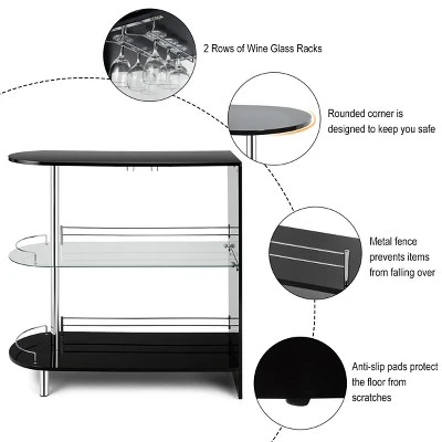 Costway Wine Rack Unit W/Tempered Glass Shelf & Glass Holders Glossy Black 7 Costway Wine Rack Unit W/Tempered Glass Shelf & Glass Holders Glossy Black - Image 7