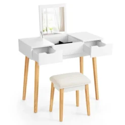 Costway Vanity Table Set W/ Flip Top Mirror Drawers 9 Dividers Makeup Writing Desk -Baxton Studio Store GUEST c72b5298 e001 4ba6 9aa3 7d936b914607