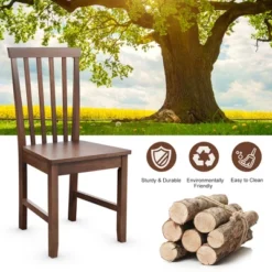 Costway Set Of 2 Dining Chair Brown Kitchen Spindle Back Side Chair With Solid Wooden Legs -Baxton Studio Store GUEST c7be2238 d500 426b 95fe b154422d42cf