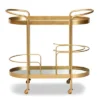Kamal Glam Brushed Metal And Mirrored Glass 2 Tier Mobile Wine Bar Cart Gold - Baxton Studio
