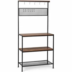 Costway 4-Tier Kitchen Bakers Rack Microwave Oven Stand Industrial W/Hooks & Mesh Panel -Baxton Studio Store GUEST c9dbccb7 ed6f 430c ae2a fd97c70e3fc6