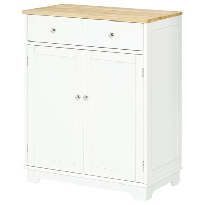 HOMCOM Kitchen Storage Cabinet, Sideboard Floor Cupboard With Solid Wood Top, Adjustable Shelf, And 2 Drawers For Living Room, And Hallway 3 HOMCOM Kitchen Storage Cabinet, Sideboard Floor Cupboard With Solid Wood Top, Adjustable Shelf, And 2 Drawers For Living Room, And Hallway - Image 3