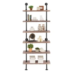 Modern Industrial 6-Tier Iron Pipe Wall Mount Ladder Shelf Distressed Wood - Danya B. -Baxton Studio Store GUEST cb6ef9cf 08ec 4e39 8a6c 576bf643ced0