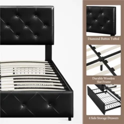 Yaheetech Upholstered Faux Leather Bed Frame With Adjustable Headboard -Baxton Studio Store GUEST cb98d2e4 fb9b 4d95 a2f4 399598377111