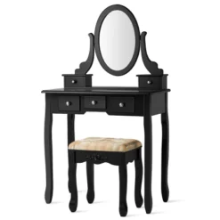 Tangkula Vanity Table Set W/ 360° Rotating Oval Mirror & Drawers Black/White -Baxton Studio Store GUEST cc6c5607 923a 4ef6 bbf0 a5d98285fc03