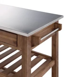 Sonoma Kitchen Cart With Stainless Steel Top Wire Brush Barnwood Brown - Boraam -Baxton Studio Store GUEST cd432037 a93a 4d82 8b16 3878c7895903