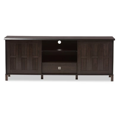 Unna Wood TV Cabinet With 2 Sliding Doors And Drawer TV Stand For TVs Up To 70" Dark Brown - Baxton Studio 1 Unna Wood TV Cabinet With 2 Sliding Doors And Drawer TV Stand For TVs Up To 70" Dark Brown - Baxton Studio