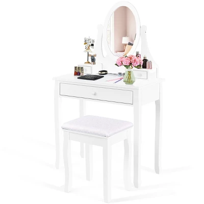 Costway Wooden Vanity Makeup Dressing Table Stool Set Bathroom White 8 Costway Wooden Vanity Makeup Dressing Table Stool Set Bathroom White - Image 8