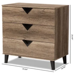 Baxton Studio Wales Modern And Contemporary Oak Wood Finish 3 Drawer Chest Light Brown -Baxton Studio Store GUEST cf7ddba5 6987 4f3a 8432 e8672f64d370