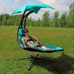 Sunnydaze Decor Sunnydaze Outdoor Hanging Chaise Floating Lounge Chair With Canopy Umbrella And Stand -Baxton Studio Store GUEST cfafc2f6 e481 4a34 ad39 6b9e72881cde