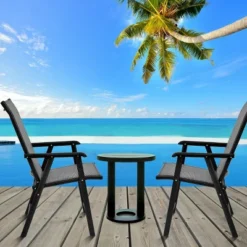 Costway 2PCS Folding Chairs Steel Frame Patio Garden Outdoor W/ Armrest & Footrest -Baxton Studio Store GUEST cfcd6ae7 58f7 4e30 aa37 c4d8d634415e