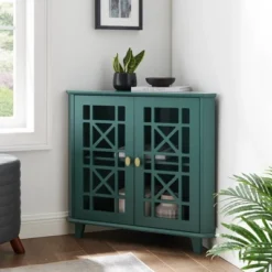 2 Door Corner Accent Cabinet With Fretwork Doors - Saracina Home -Baxton Studio Store GUEST cfceebbb fbd4 44ae b375 5b6a98a22a32
