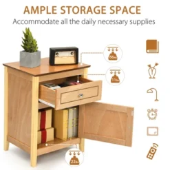 Costway 2PCS Nightstand With Drawer Accent Side End Table Storage Cabinet WhiteNatural -Baxton Studio Store GUEST d04d5728 dd36 409d 81f6 c9e809dd7390