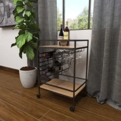 Metal And Wood 2 Tiered Wine Rack Chart Gray - Olivia & May -Baxton Studio Store GUEST d0688211 cb14 4a44 93c4 0393de826863