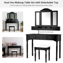 Costway 7 Drawers Vanity Set Dressing Table W/ Tri-Folding Mirror -Baxton Studio Store GUEST d06da6d6 0348 40a8 ab6c 02b7bf3be176