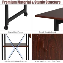 Costway Rolling Computer Desk Folding Writing Office Desk W/ Storage Shelves -Baxton Studio Store GUEST d20af193 abc7 4811 bb56 581302a9446f