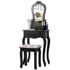 Costway Vanity Wood Makeup Dressing Table Stool Jewelry Desk Black -Baxton Studio Store GUEST d28d14f0 07ed 4790 8d68 b75ce792ffd3
