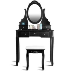 Tangkula Oval Vanity Mirror Dressing Table Beauty Dresser Cosmetics Organizer W/ Cushioned Bench -Baxton Studio Store GUEST d2f6d6c2 f820 4238 85e0 f5804292a686