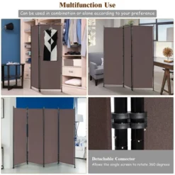 Costway 4-Panel Room Divider Folding Privacy Screen W/Steel Frame Decoration Brown -Baxton Studio Store GUEST d38c7c8b 1cb6 4a71 a096 c77c4143a5c4