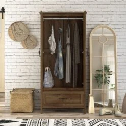 Nurembo 1 Drawer Wardrobe Closet Distressed Walnut - HOMES: Inside + Out -Baxton Studio Store GUEST d452179c 38ae 4863 815a 1f11fd2cb151