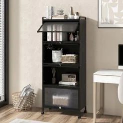 Costway 5-Tier Kitchen Baker's Rack Storage Cabinet Mobile Microwave Stand Flip-up Doors -Baxton Studio Store GUEST d487ac42 0bc1 476b 9b64 7583cb69f83f