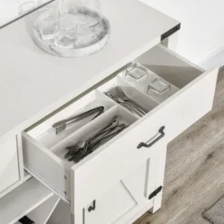 HOMCOM Wooden Farmhouse Sideboard, Storage Buffet Cabinet With 2 Large Drawers, X-Shaped Wine Rack, And Cabinets, Distressed White -Baxton Studio Store GUEST d4ddff8e 1283 4cfb 871e 7ae784c31ed9